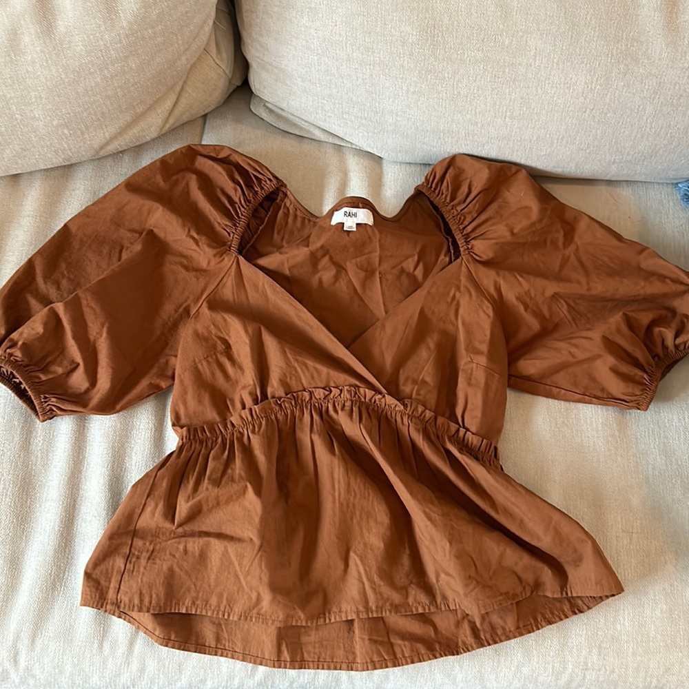 Rahi XS Puff Sleeve Burnt Orange Shirt from Shopbop